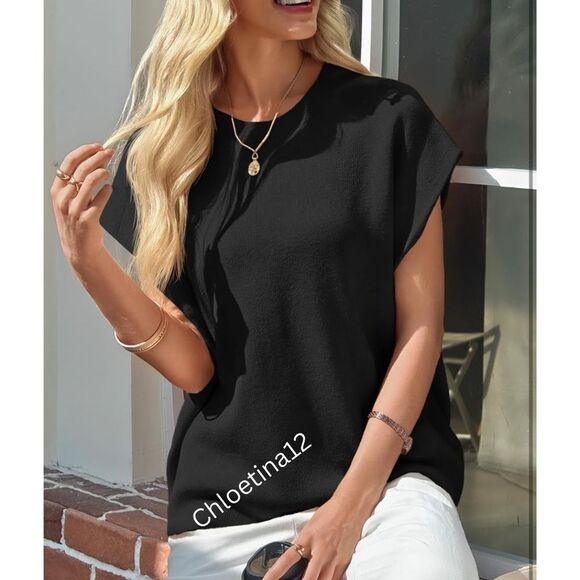 New Cap Sleeve Knit Crew Neck Lightweight Sweater Tank Top Shirt Various Colors - Picture 3 of 16